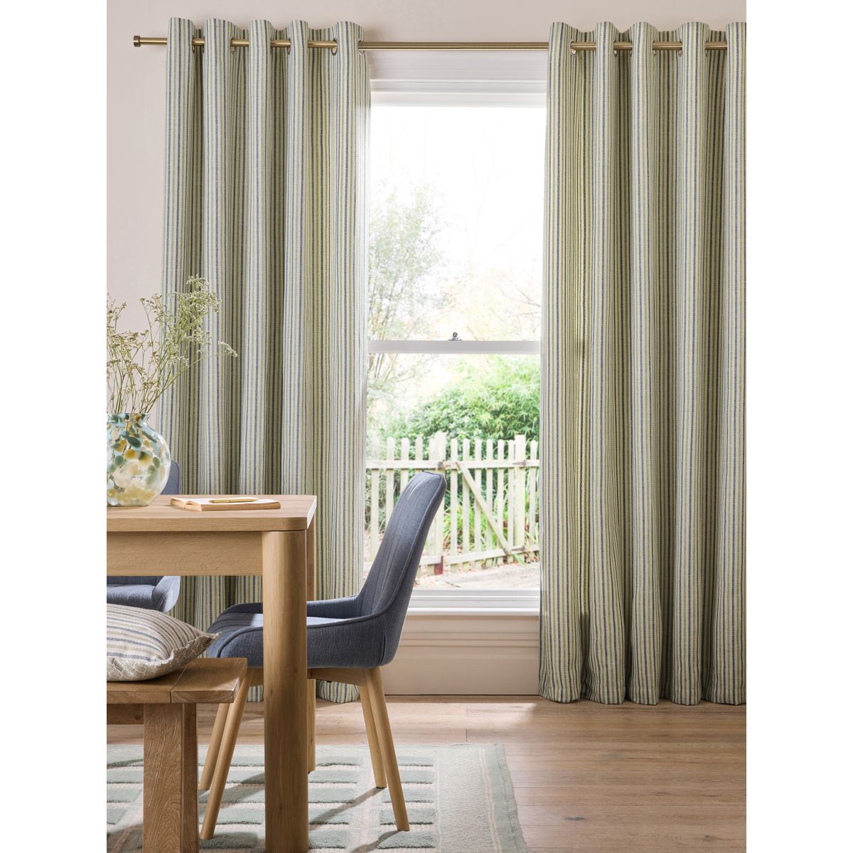 Rideaux à œillets avec rayures bleu/vert, NEXT