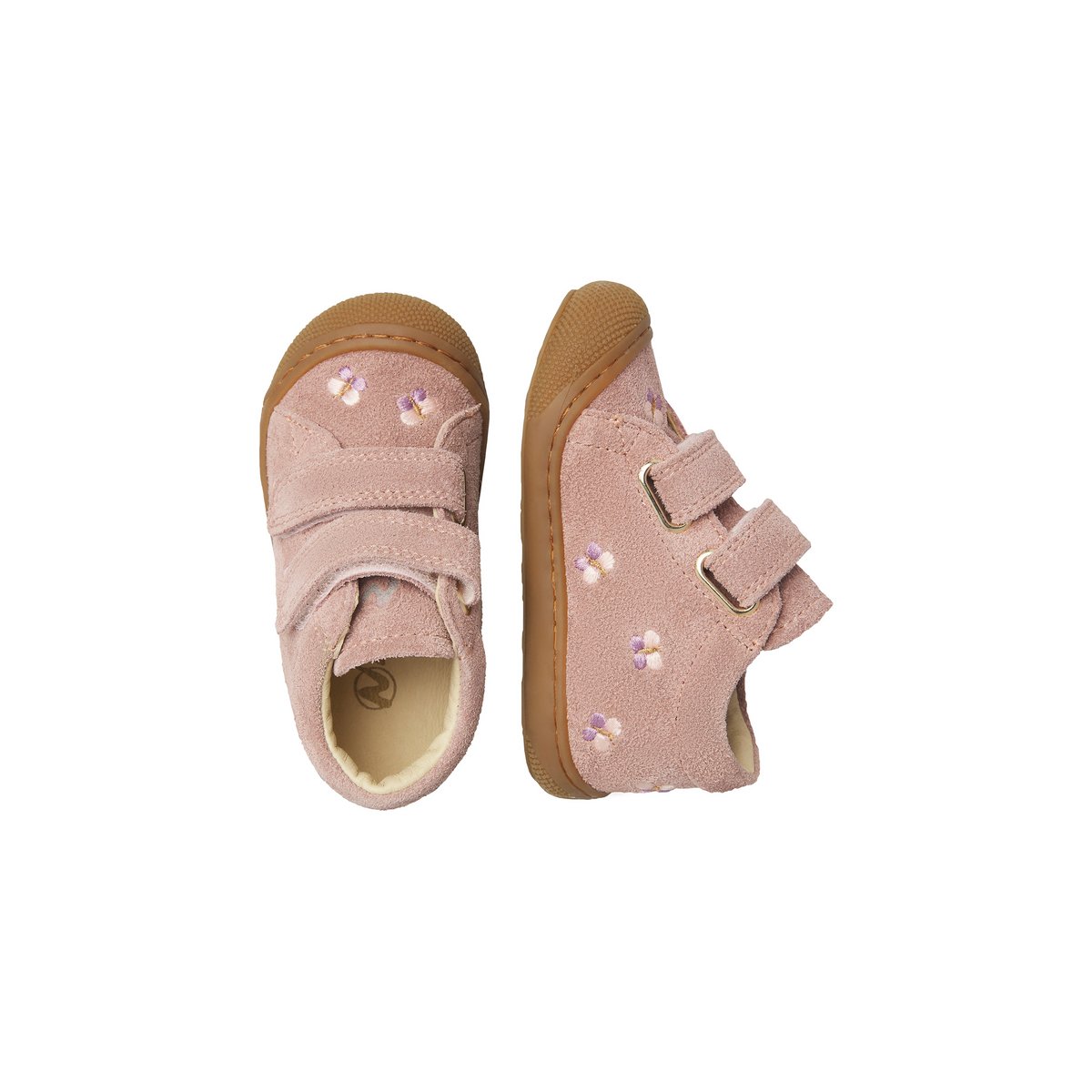 Chaussures premiers pas en suède COCOON VL EMBR.BUTTERFLY rose-marron, NATURINO