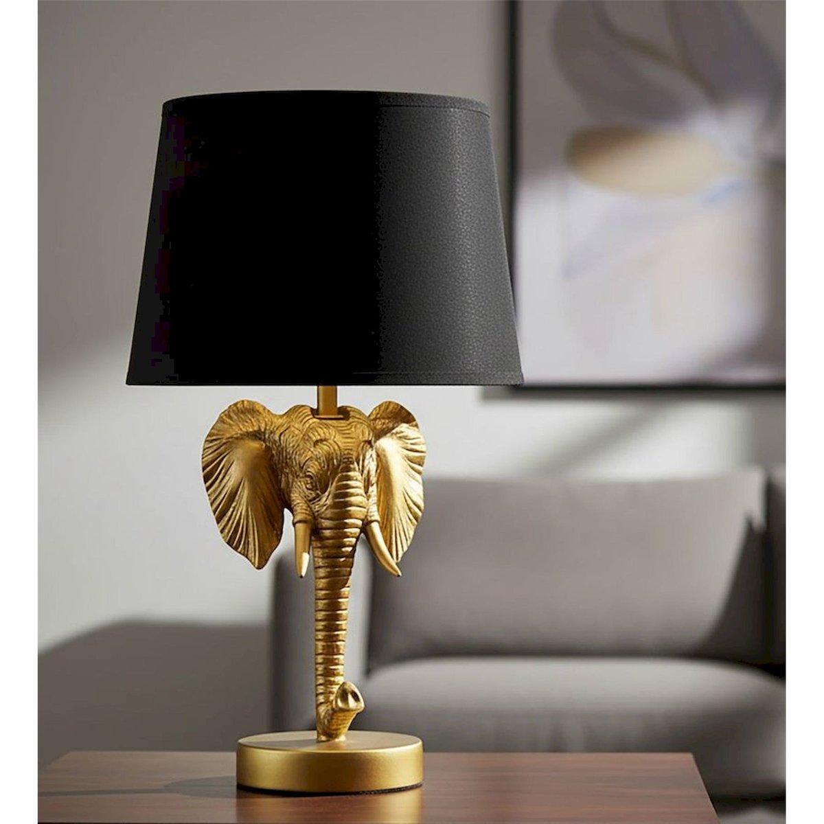 Lampe à poser sculpture éléphant GLAM or et noir, RECOLLECTION