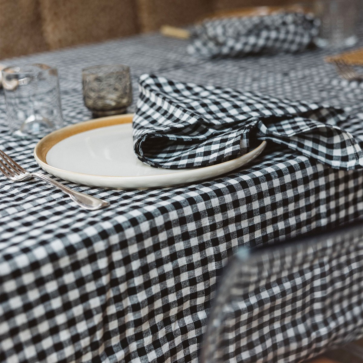Nappe en lin lavé, VICHY noir vichy black, GABRIELLE PARIS