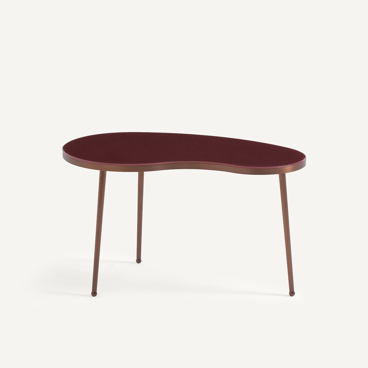 Mesa de centro de diseño orgánico, en acero y superficie de cristal templado, GALO borgoña, AM.PM