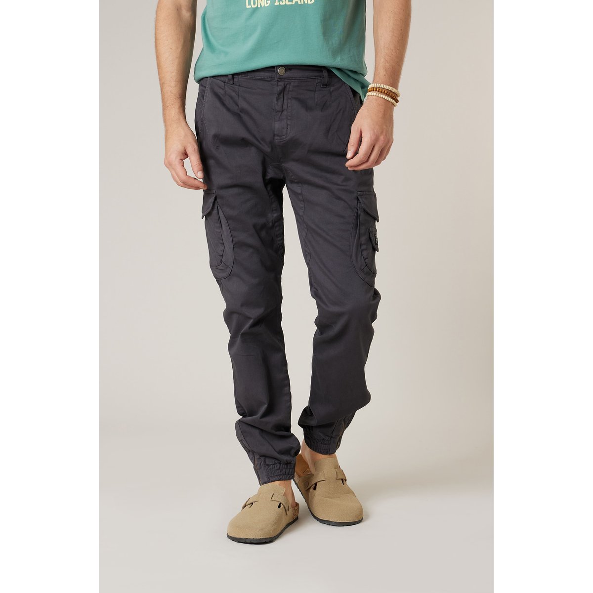 Pantalon cargo slim homme en coton GARDEN charcoal, DEELUXE