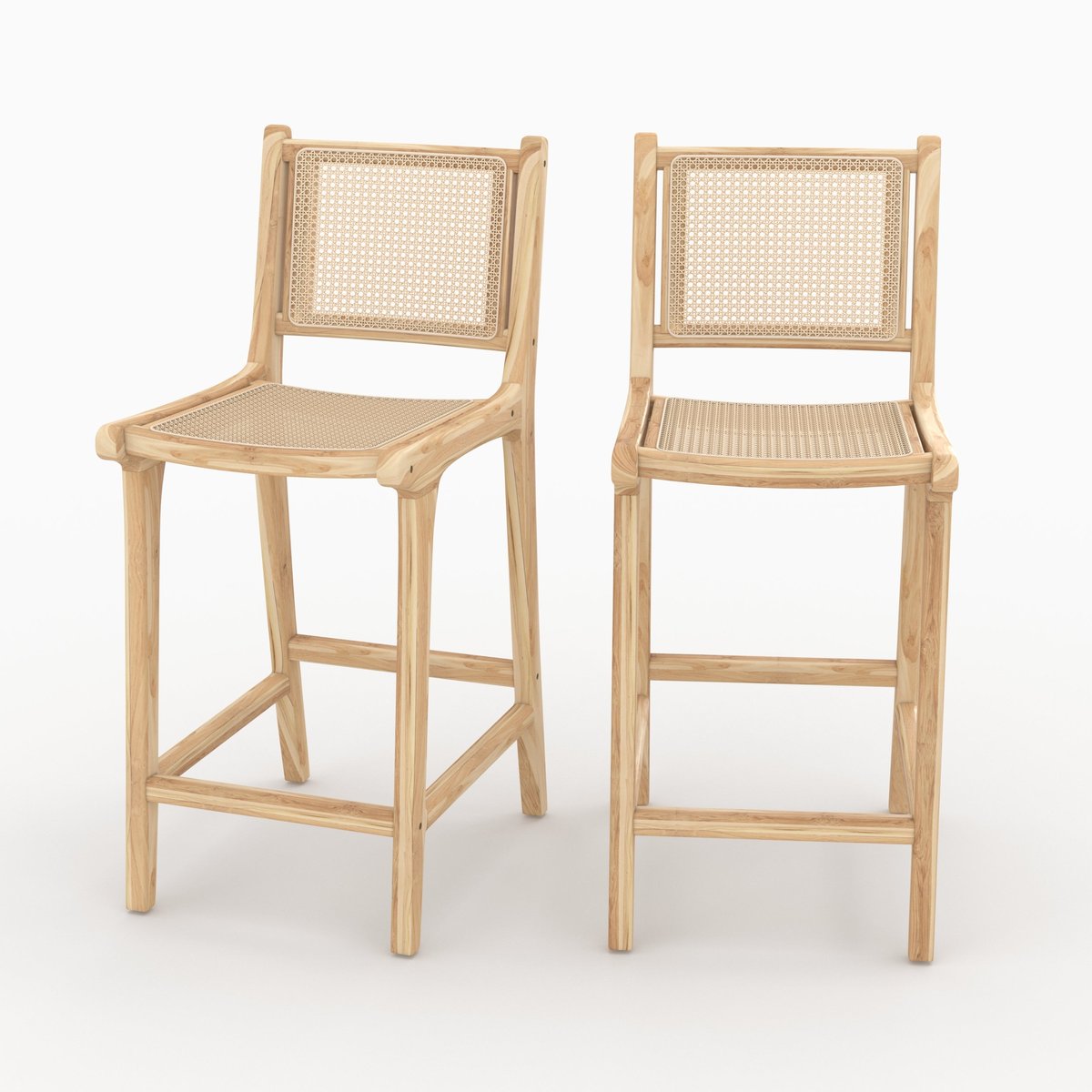 Lot de 2 chaises pour îlot central en teck et cannage rotin 66,5 cm - KYLA naturelle, MAISON PAVANE
