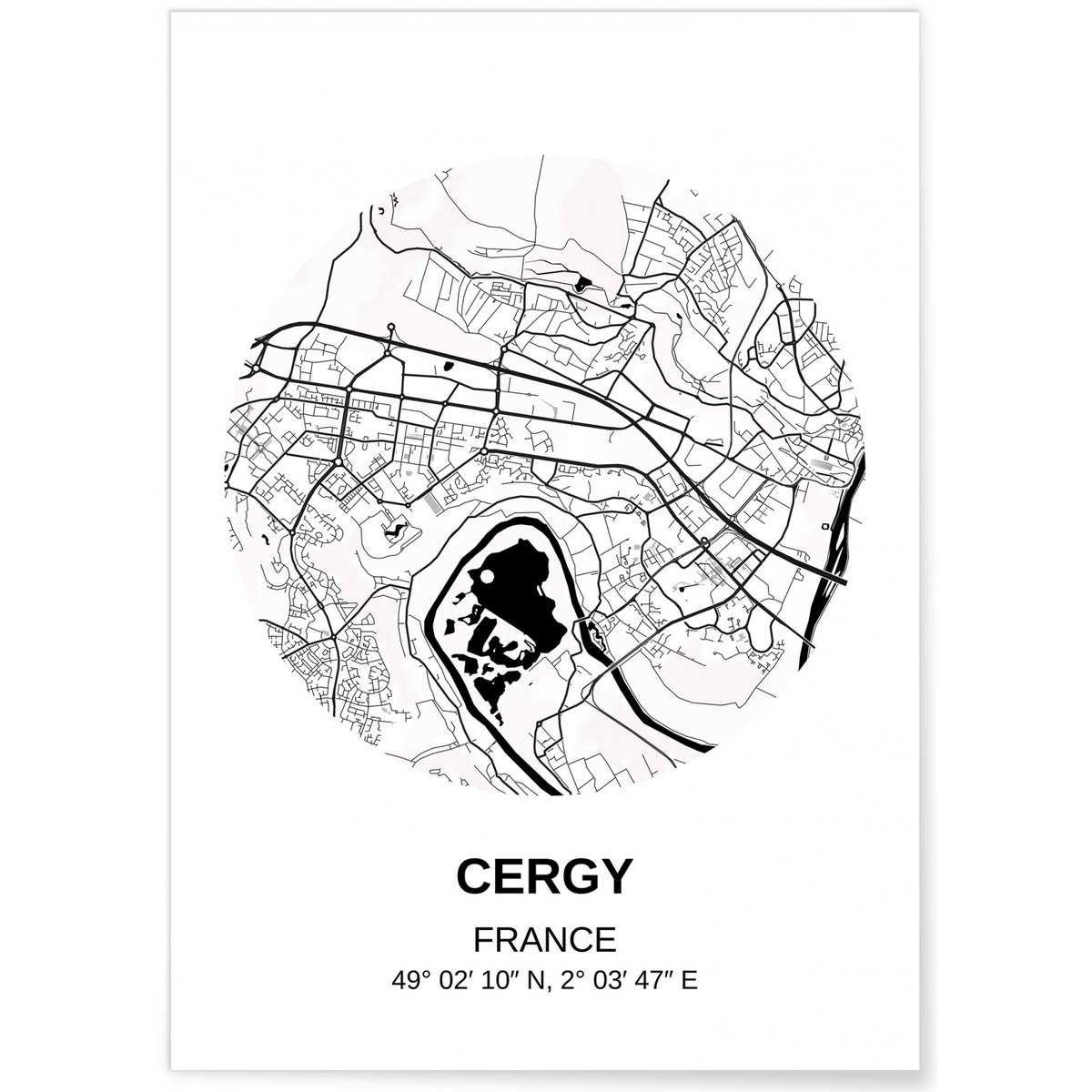 Affiche Carte Cergy blanc, L'AFFICHERIE