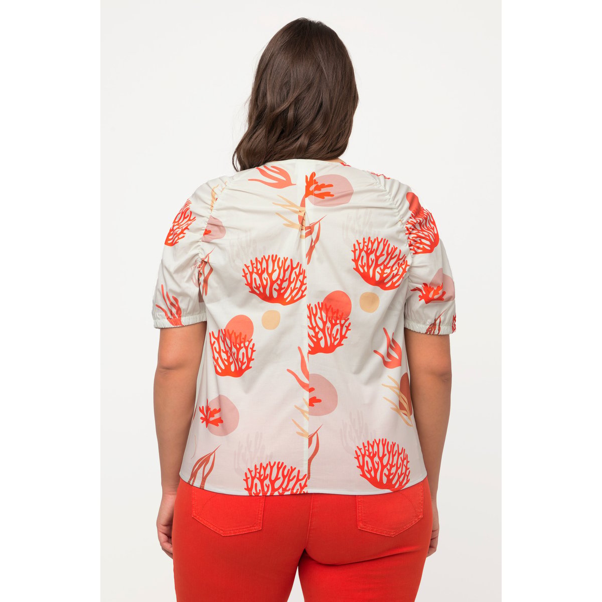 Chemisier motif corail en coton bio à col pop corn, ULLA POPKEN