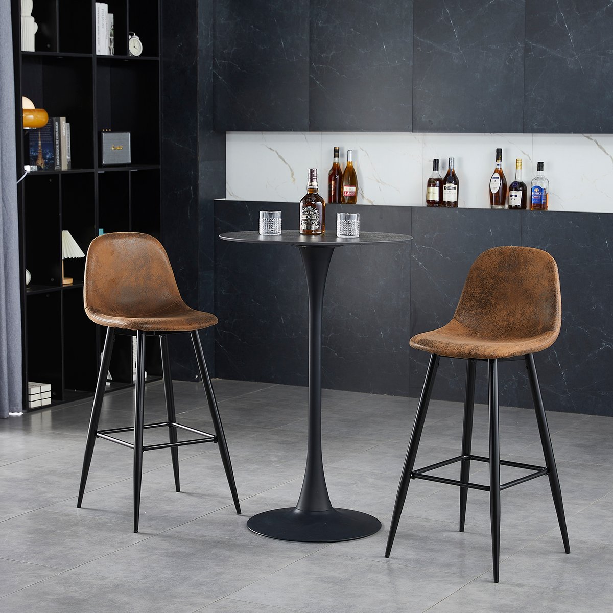 Lot de 2 tabourets de bar style vintage, CHARLTON BAR marron, MEUBLES COSY