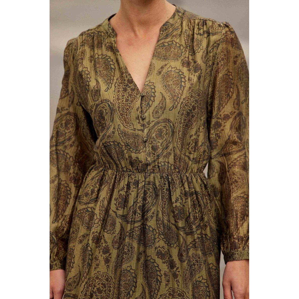 Ryma Printed Maxi Dress with Long Sleeves khaki print, LA PETITE ETOILE