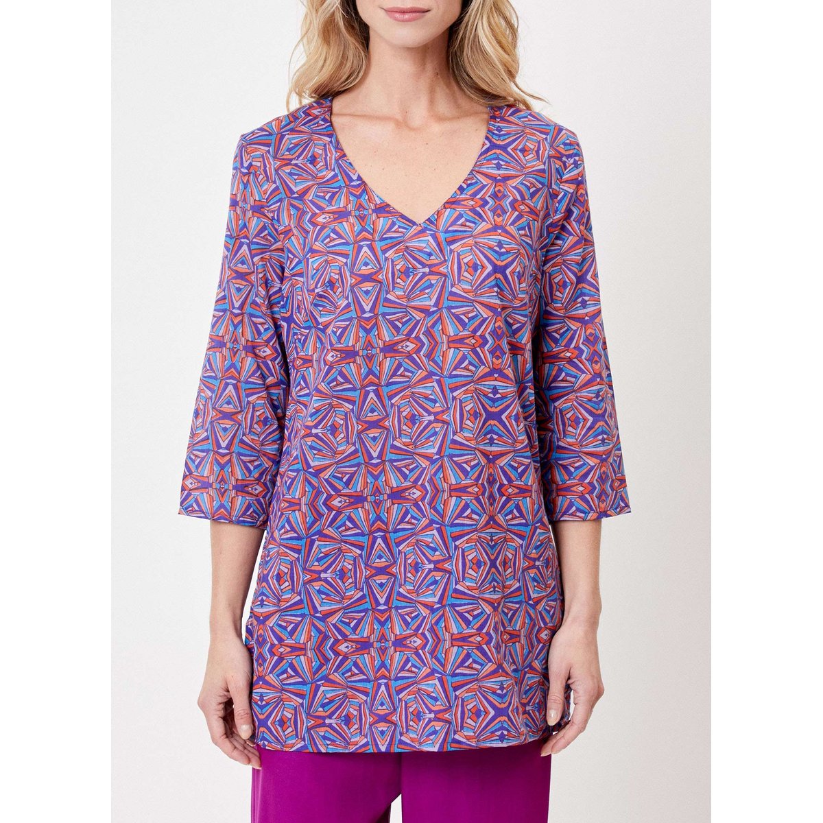 Tunique voile de coton bio imprimée LAURIE violet cobalt, LA FIANCÉE