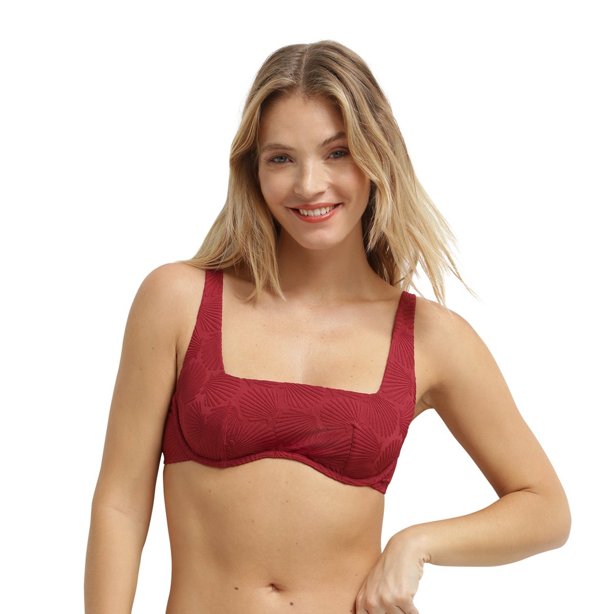 Haut de maillot de bain emboitant avec armatures Shell rouge grenat, DIM