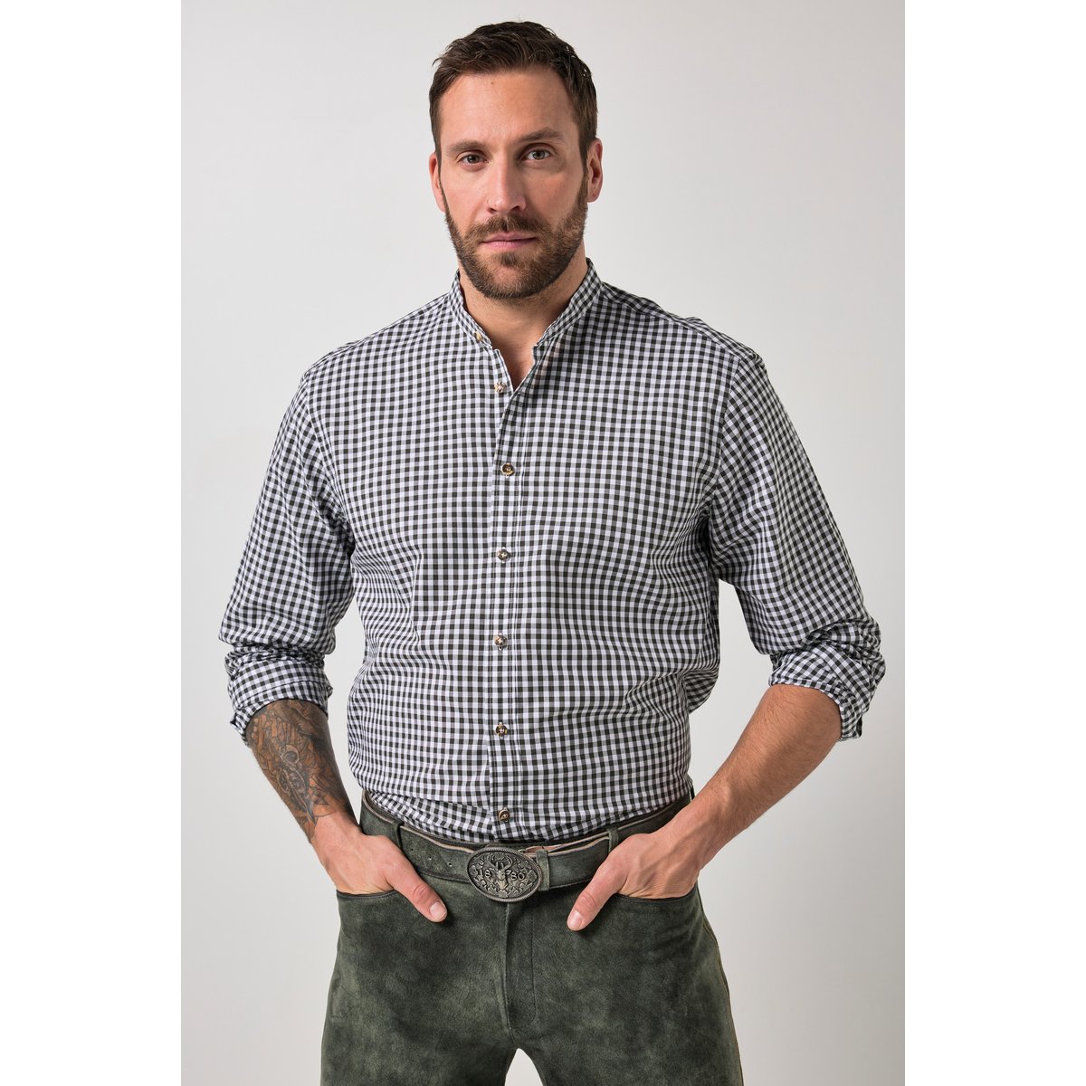 Chemise à carreaux traditionnelle olive foncé, JP1880