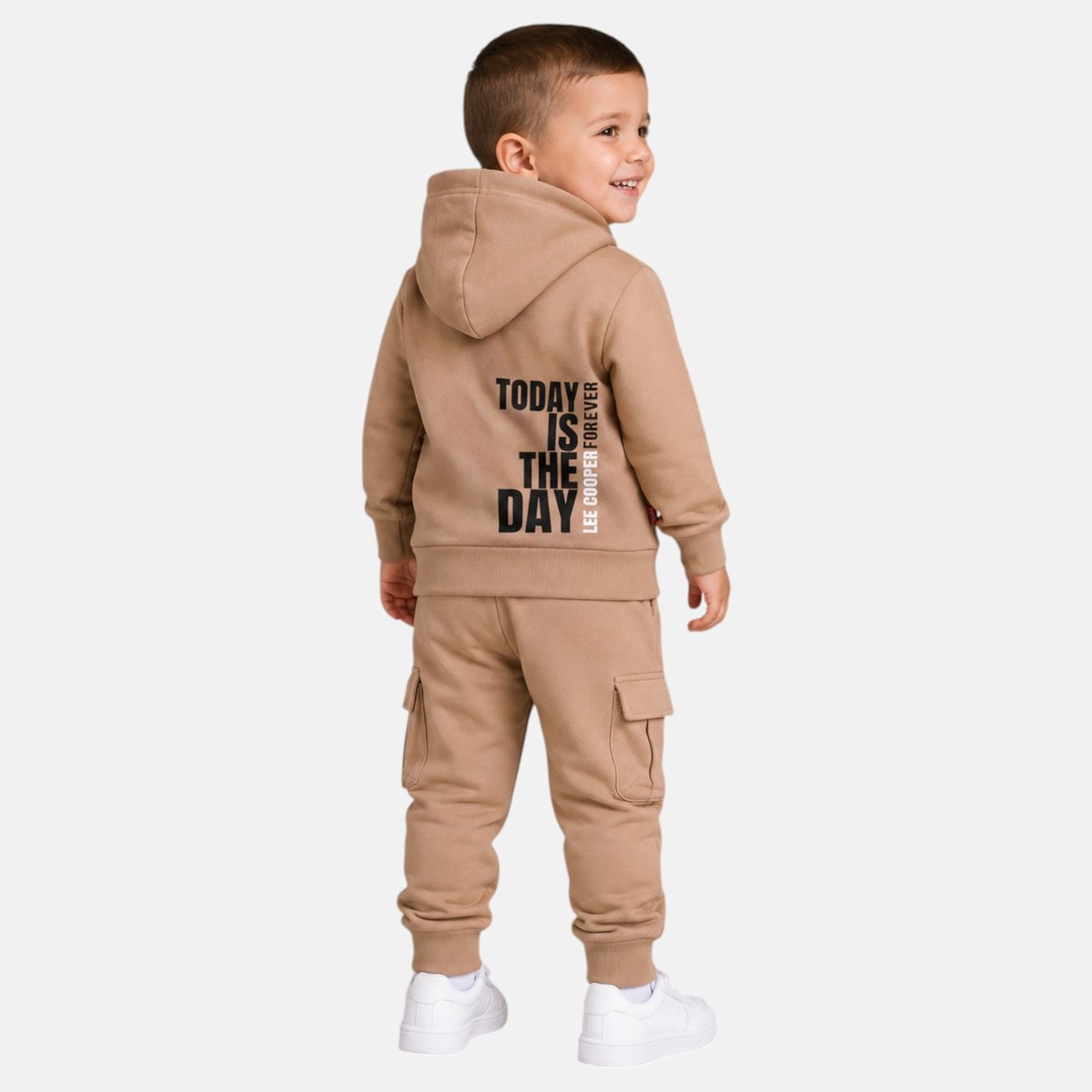 Ensemble sweat à capuche et pantalon de jogging cargo, poche kangourou FAMILY beige, LEE COOPER