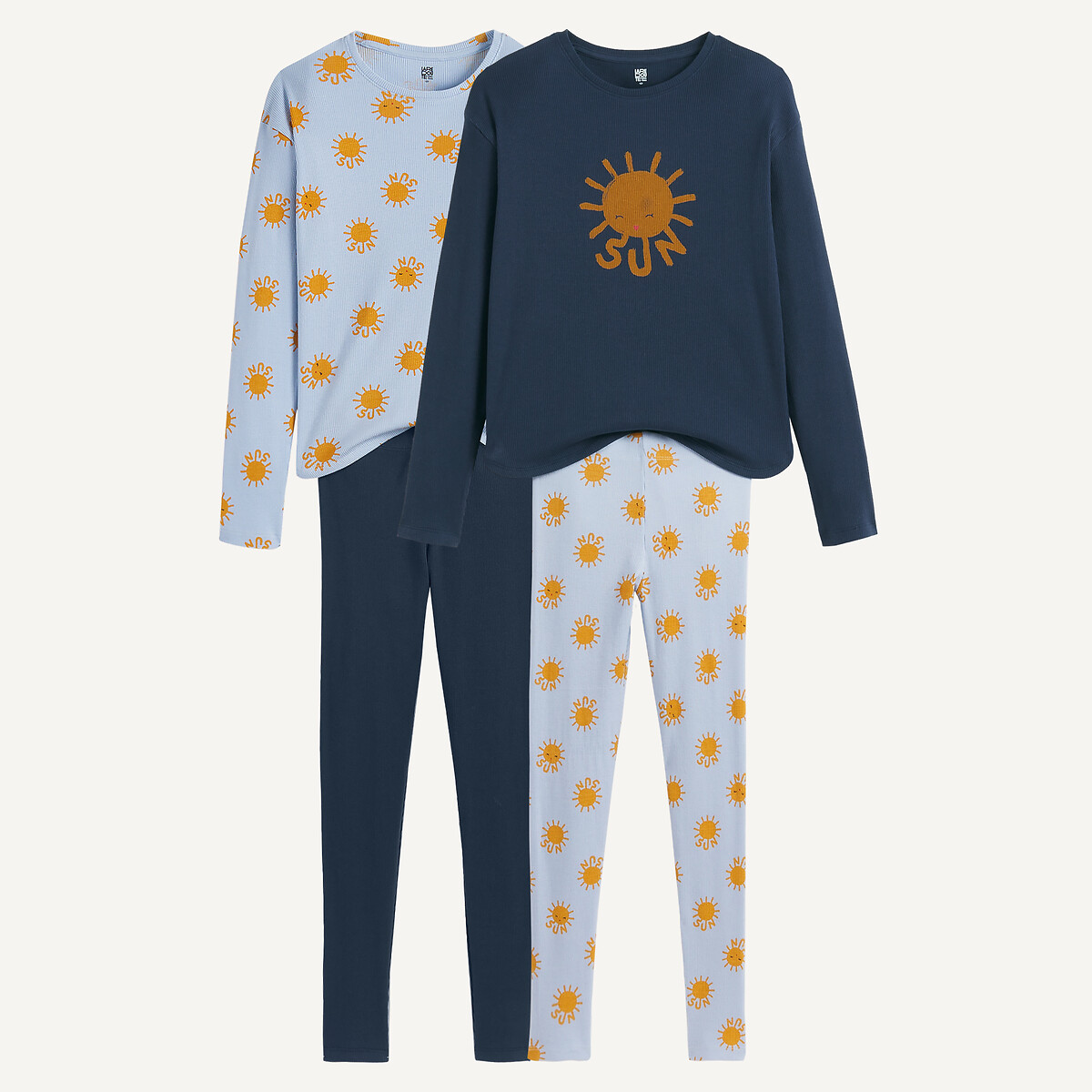 Lot de 2 pyjamas, en coton, imprimé soleil marine + bleu, LA REDOUTE COLLECTIONS