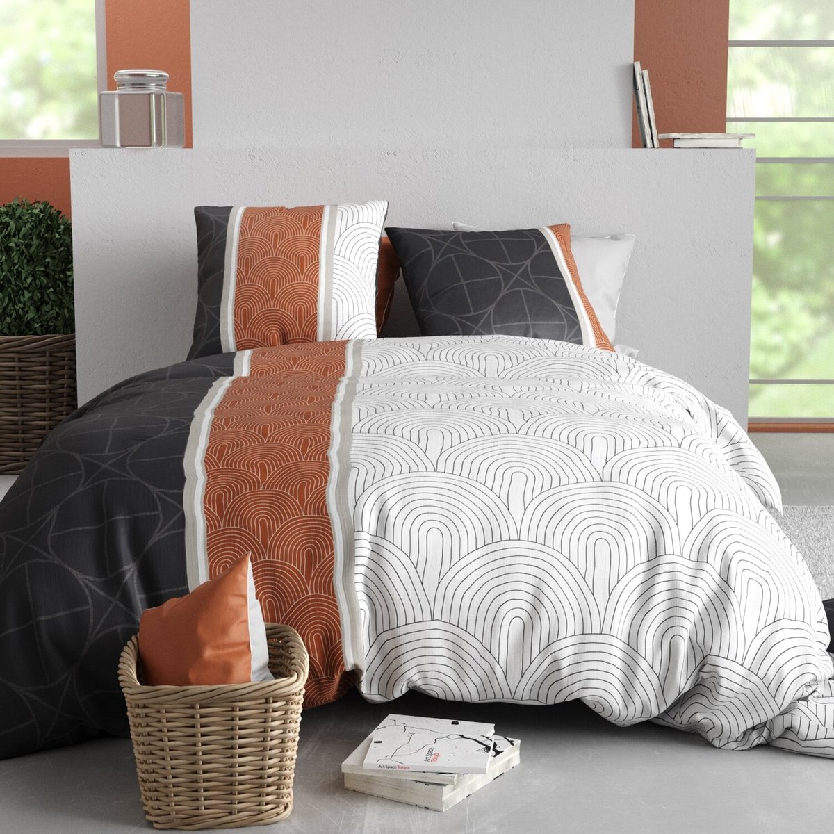 Parure housse de couette en coton imprimée, Equinoxe multicolore, ATELIER DU COTON