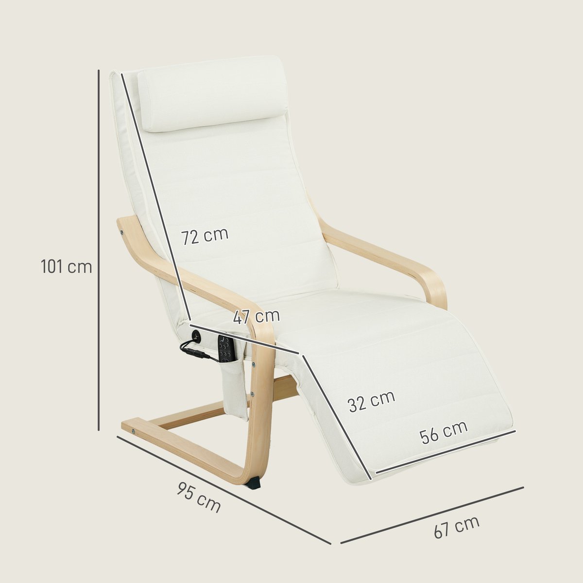 Accent Chair Lin Blanc crème, bois naturel, HOMCOM