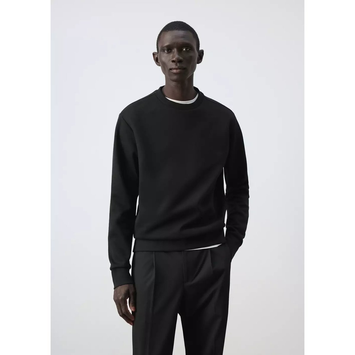 Sweat-shirt 100 % coton coupe regular fit noir, MANGO MAN