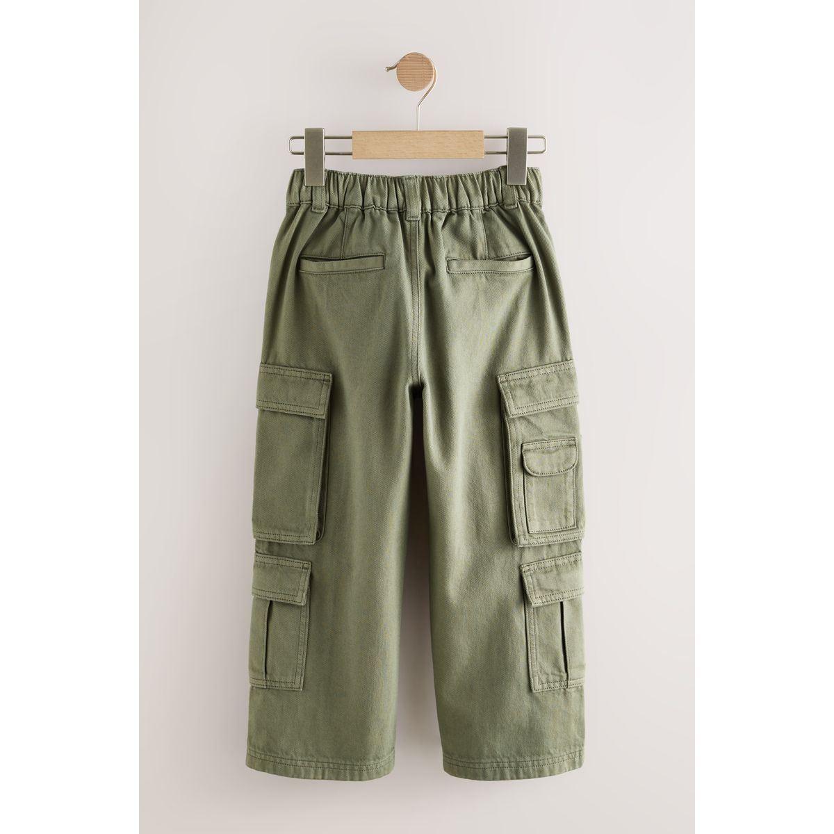 Pantalon cargo en coton sergé tissé vert kaki, NEXT