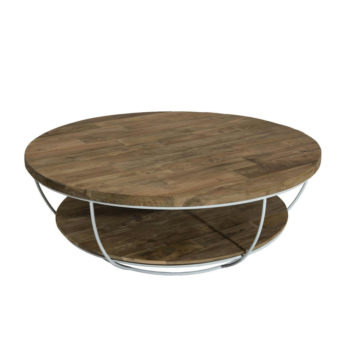 Table basse en teck ronde double plateau SWING blanc, PIER IMPORT