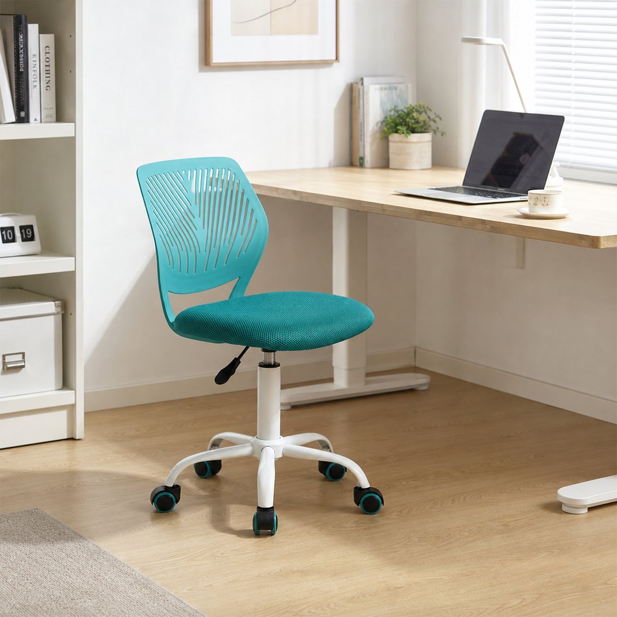 Chaise de bureau pivotante réglable en hauteur, CARNATION turquoise, MEUBLES COSY