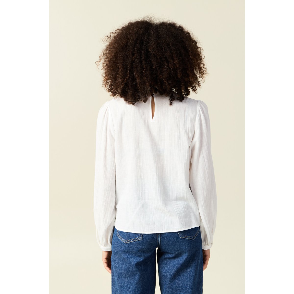 Chemise manches longues brodée ecru, BONOBO