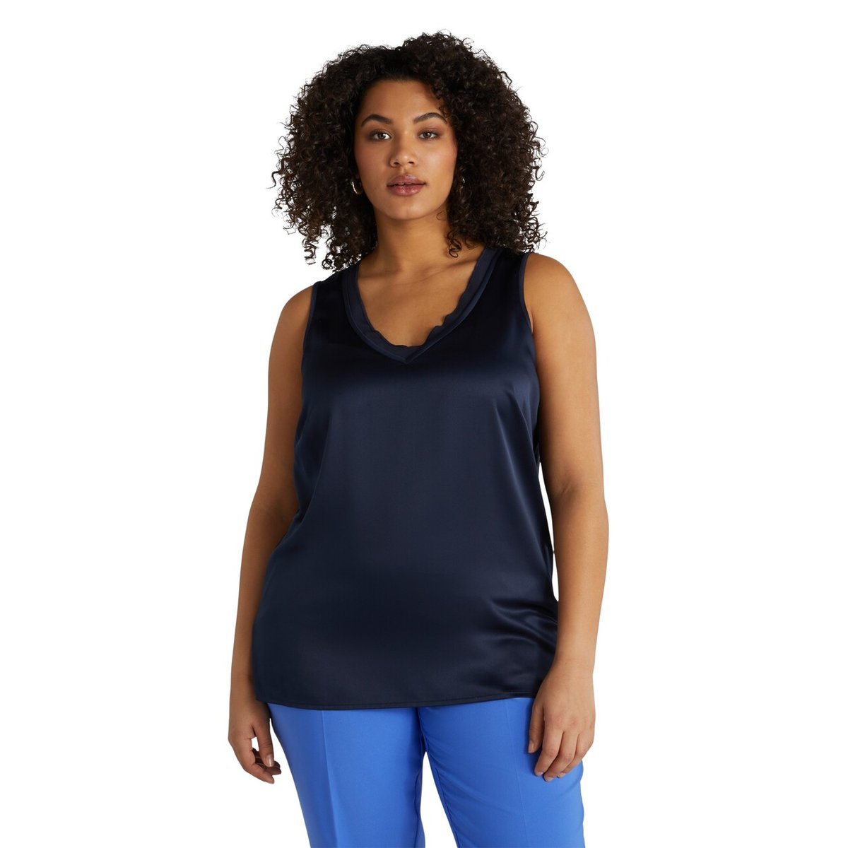 Top bi-matière avec col V noir, FIORELLA RUBINO