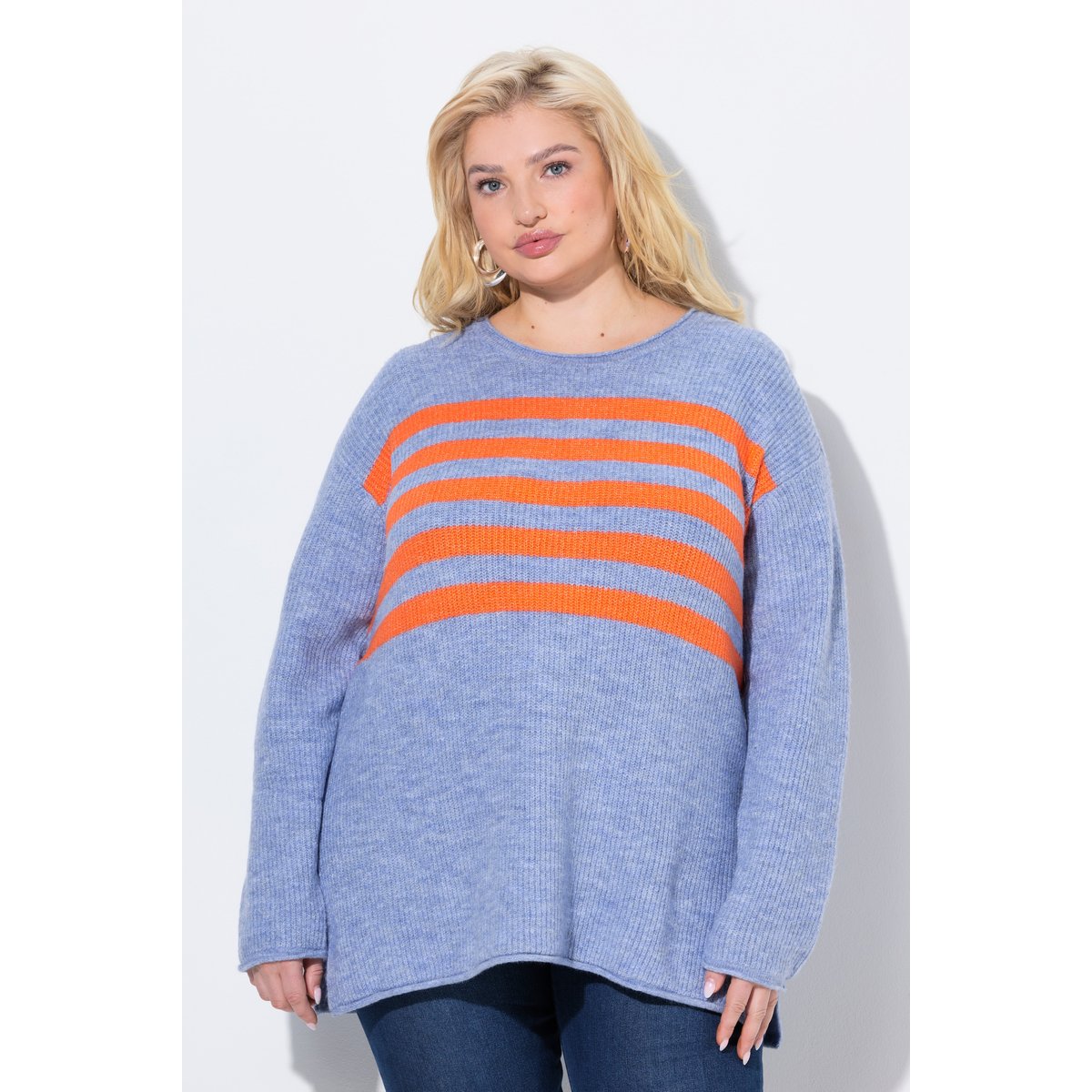 Pull rayé, col rond et manches longues bleu ciel, ULLA POPKEN