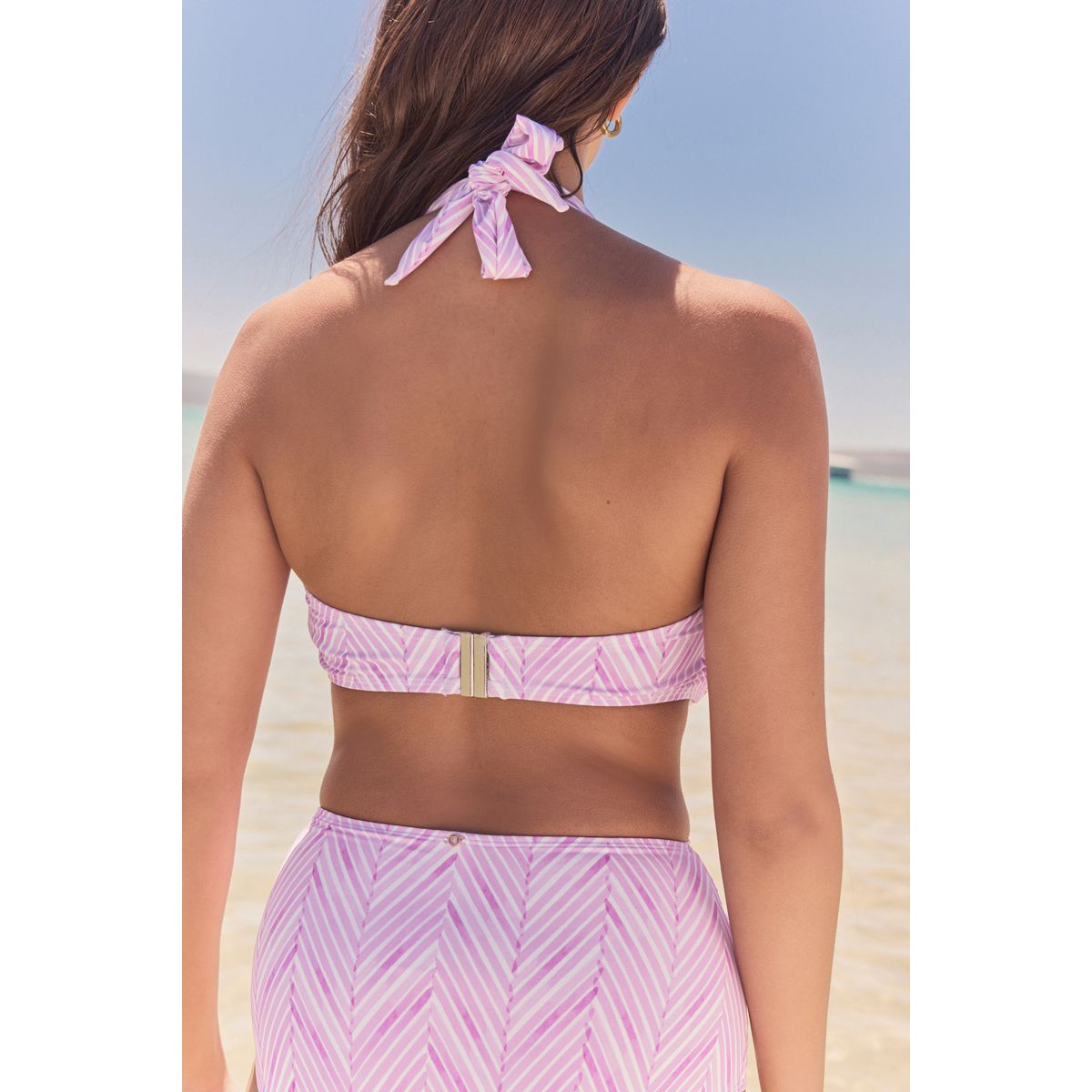 Haut de bikini dos nu effet gainant imprimé zigzag violet lilas, NEXT