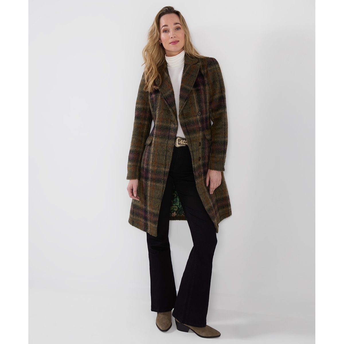 Manteau à Carreaux Asymétrique Tessa vert, JOE BROWNS
