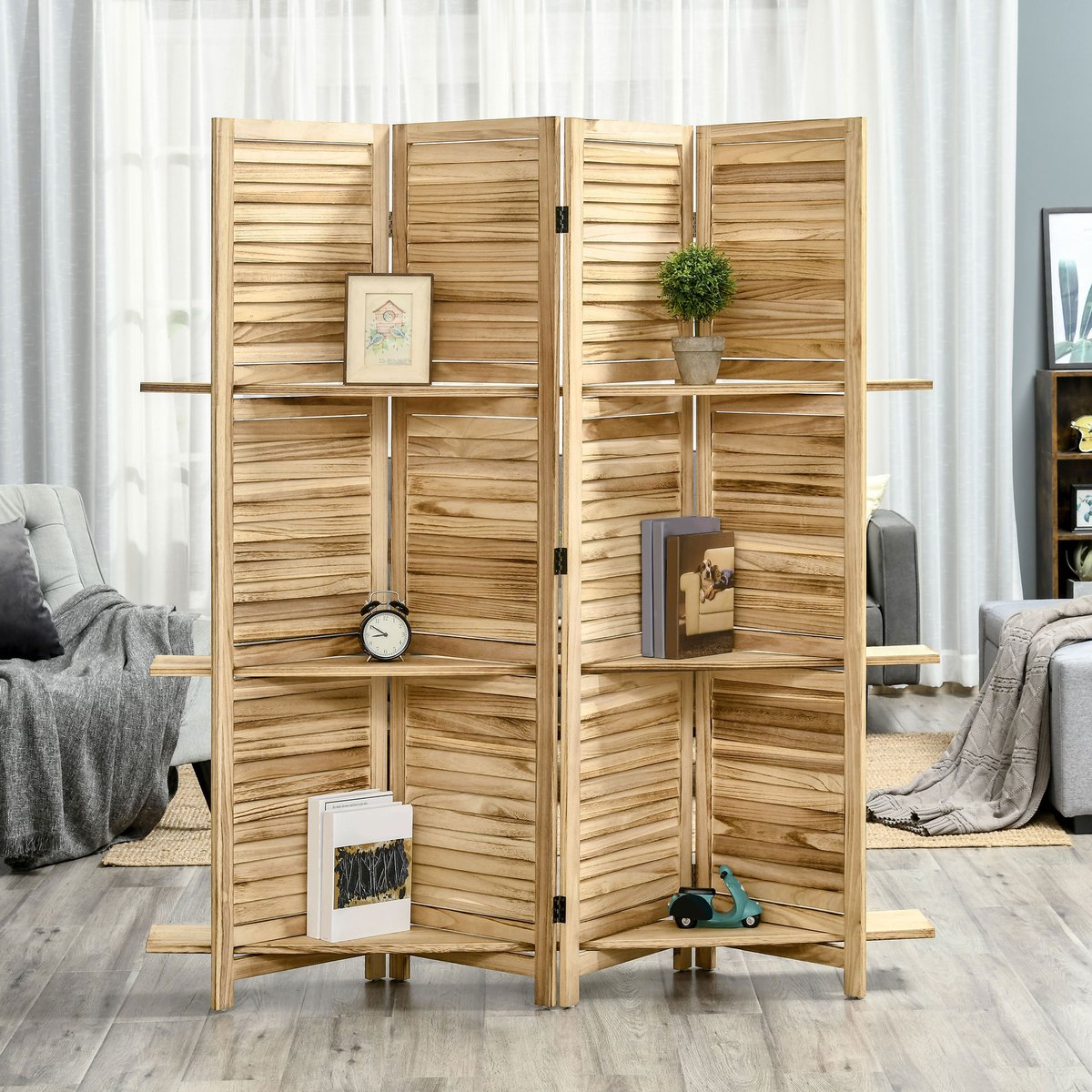 Écran de confidentialité Bois Bois naturel beige, HOMCOM