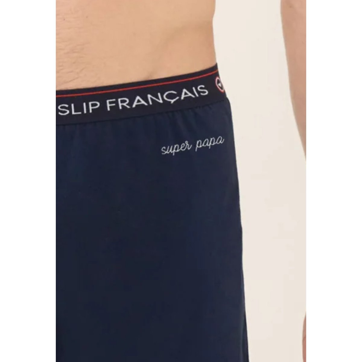 Bas de pyjama court bleu en coton Invincible marine brodé super papa, LE SLIP FRANCAIS