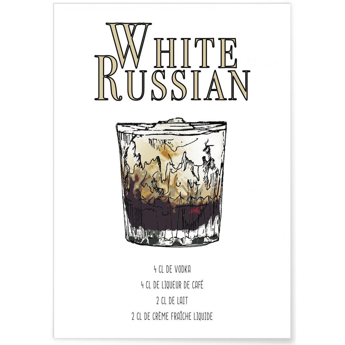 Affiche Cocktail White Russian blanc, L'AFFICHERIE