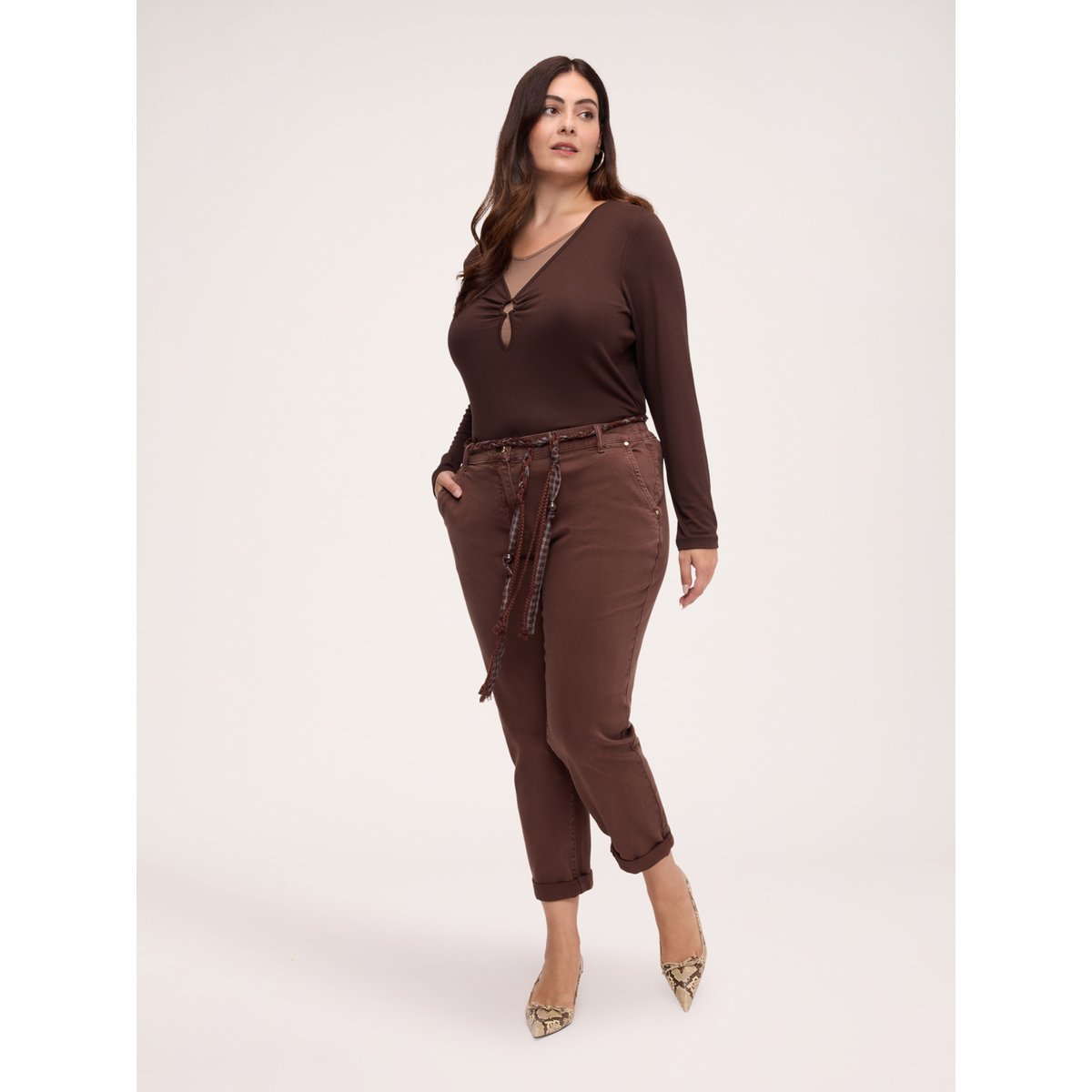 Pantalon chino avec ceinture marron, FIORELLA RUBINO