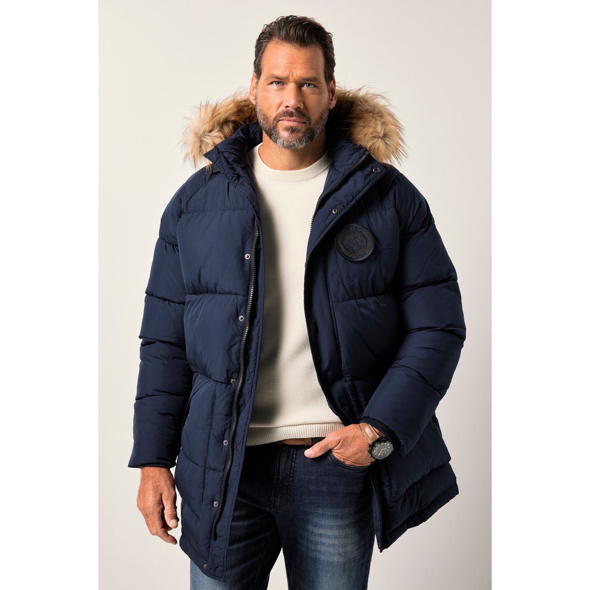Parka matelassée à capuche bleu marine, JP1880