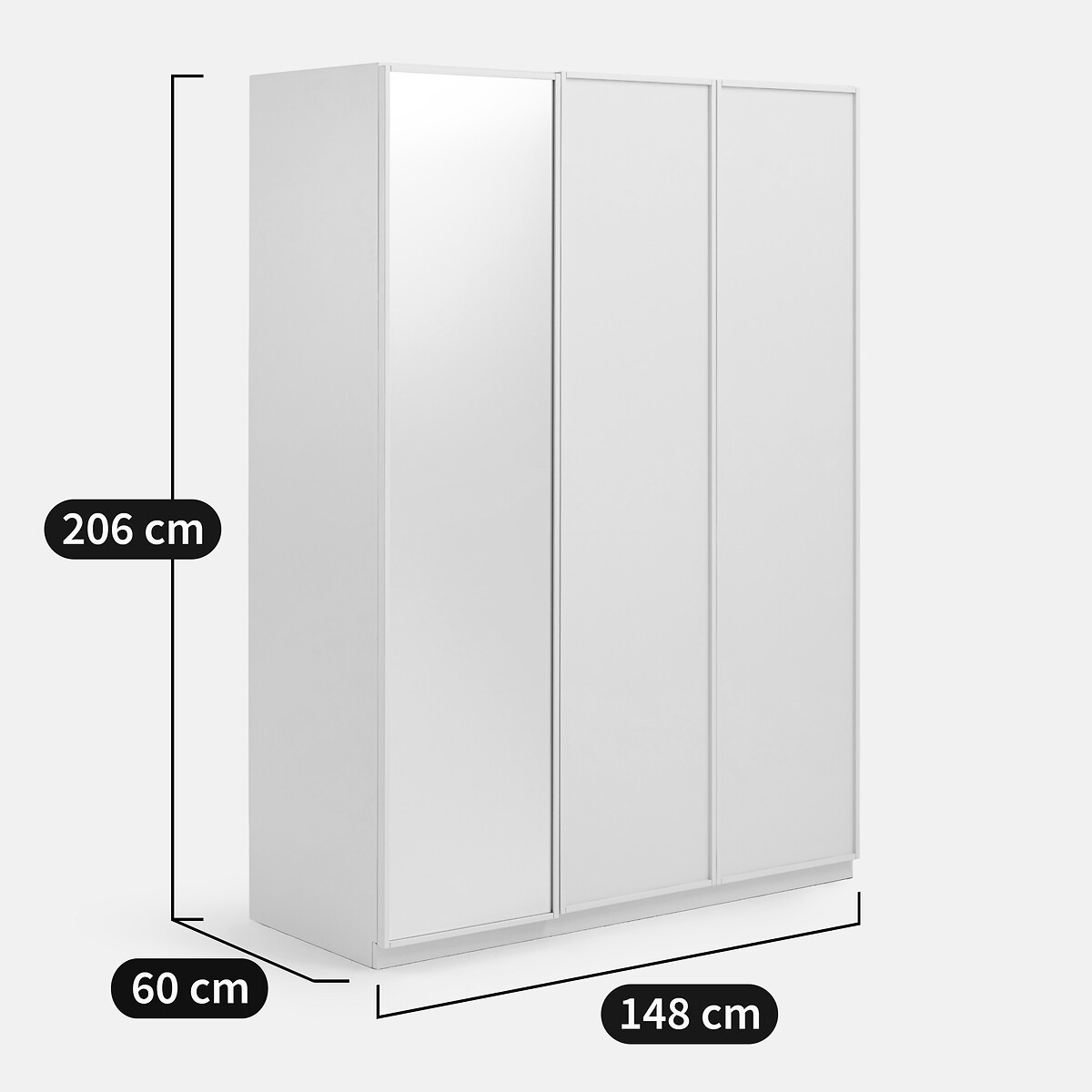 Roupeiro de 3 portas, uma delas com espelho, com zona de cabide e prateleiras, PARRO seixos, LA REDOUTE INTERIEURS