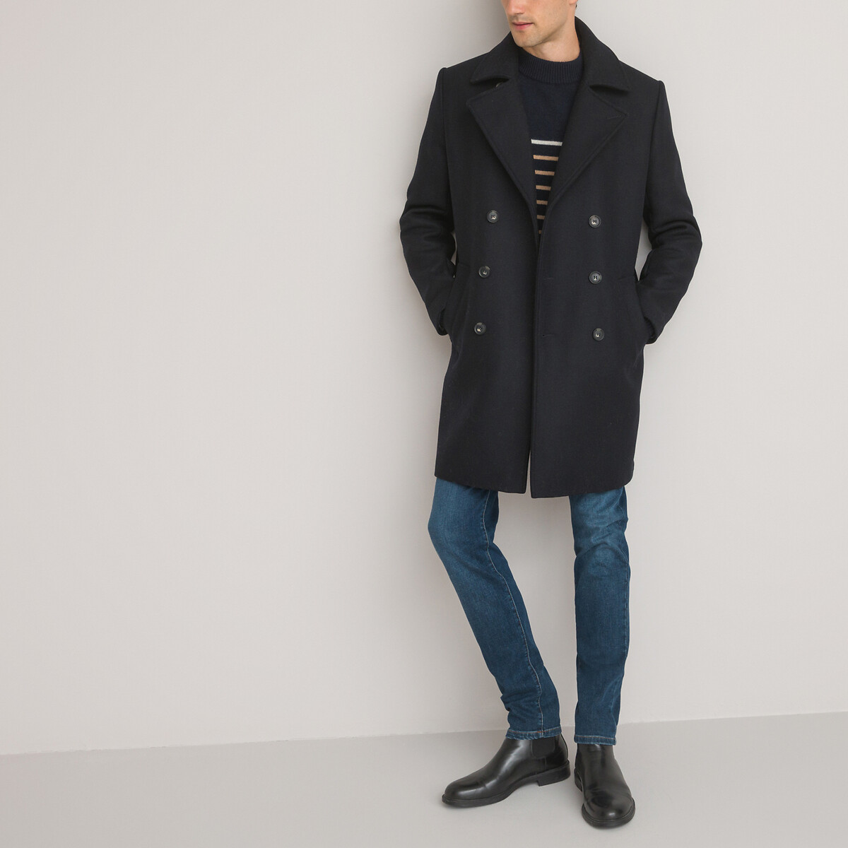 Wool Mix Coat, Made in France navy blue, LA REDOUTE COLLECTIONS