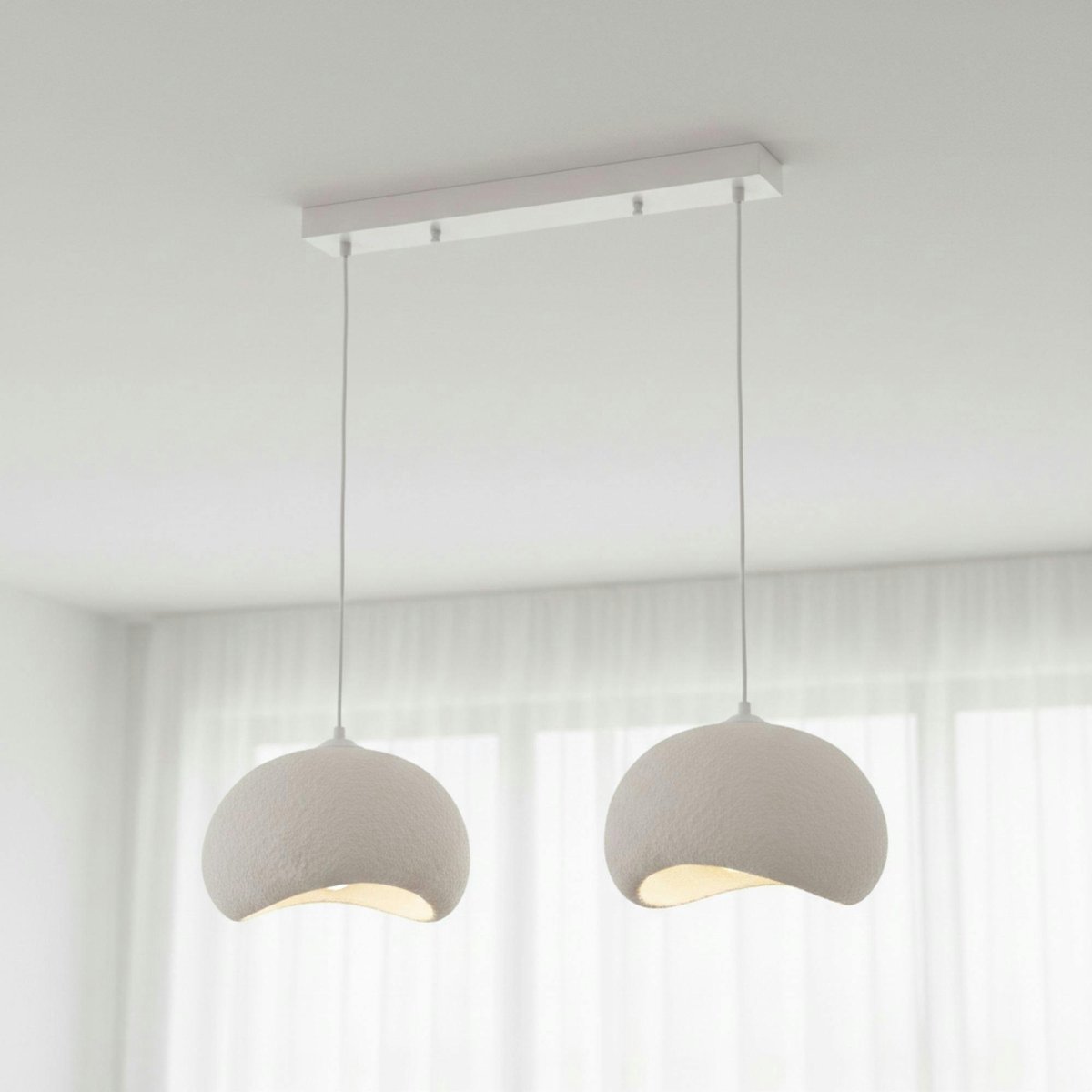 Suspension blanche îlot cuisine 2 lampes 80 cm NOXIS blanc, PIER IMPORT
