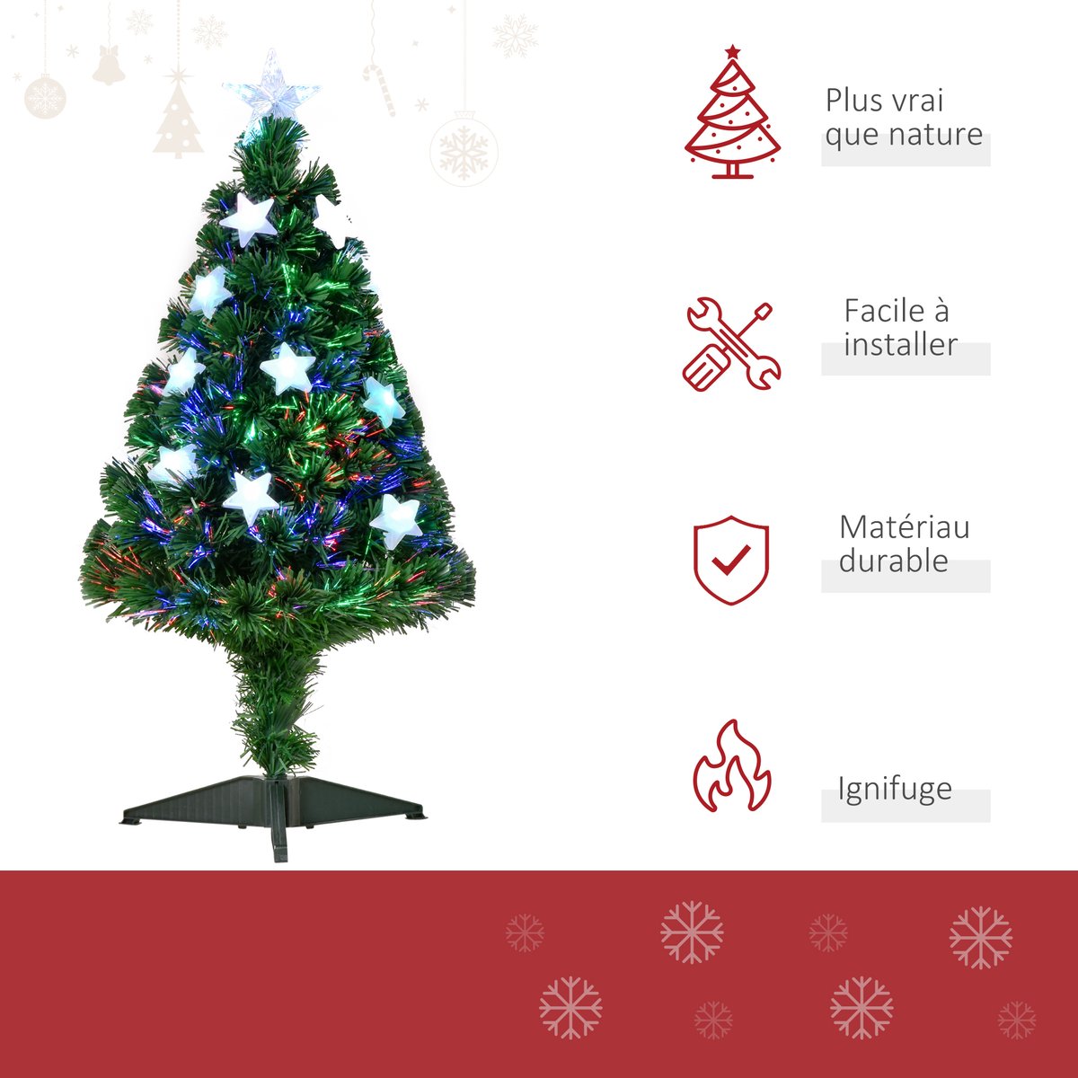 Sapin de Noël Plastique vert et multicolore, HOMCOM