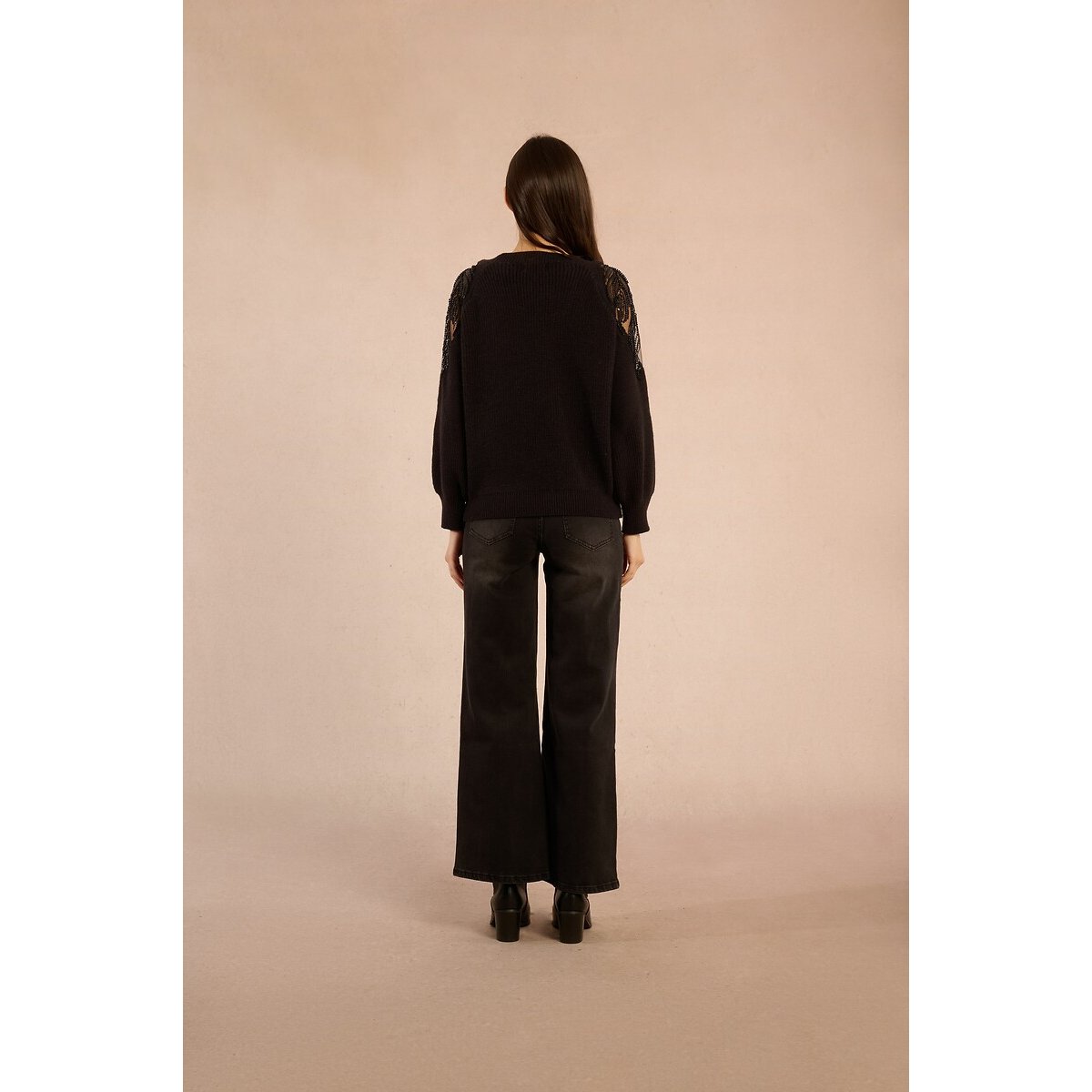 Knitted Jumper with Openwork Shoulders black, MOLLY BRACKEN