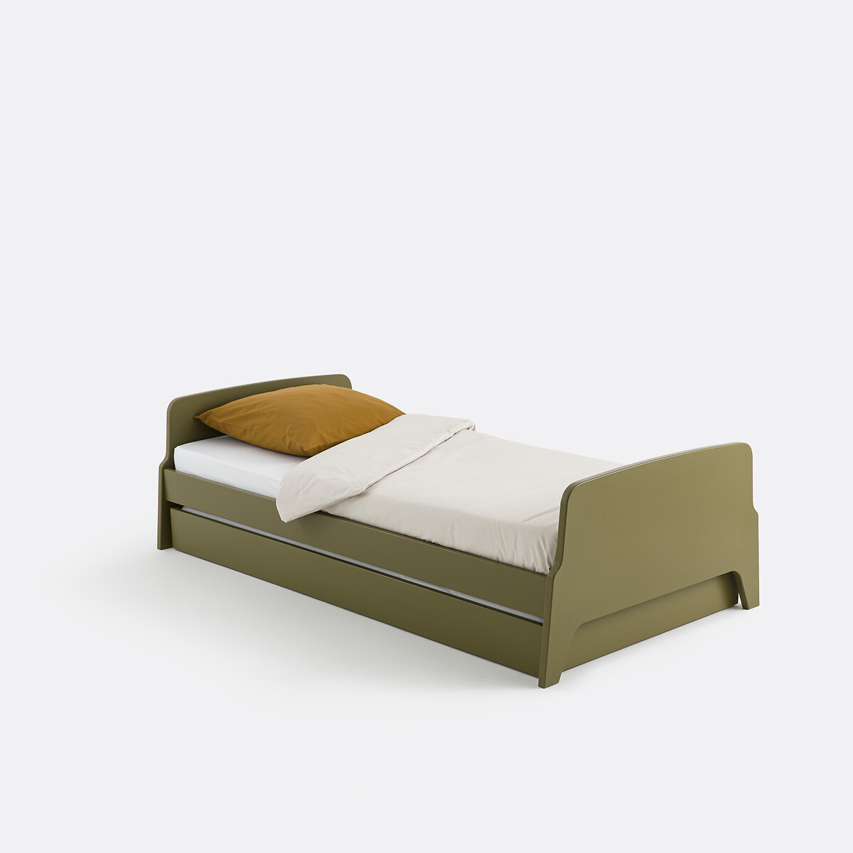 Adil Vintage Retro Style Single Bed with Bed Base khaki green, LA REDOUTE INTERIEURS