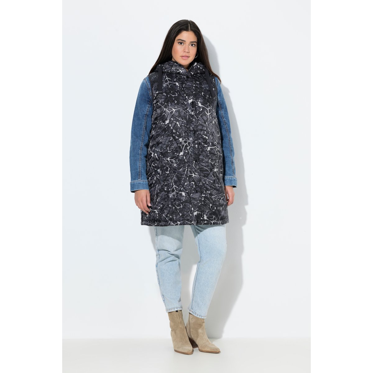 Long gilet matelassé déperlant HYPRAR gris graphite, ULLA POPKEN