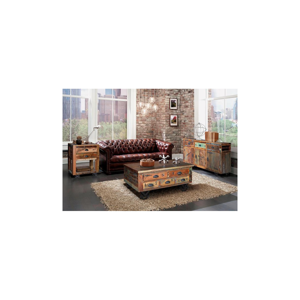 Table basse 5 tiroirs - ROSALIA marron, DECORATION D’AUTREFOIS