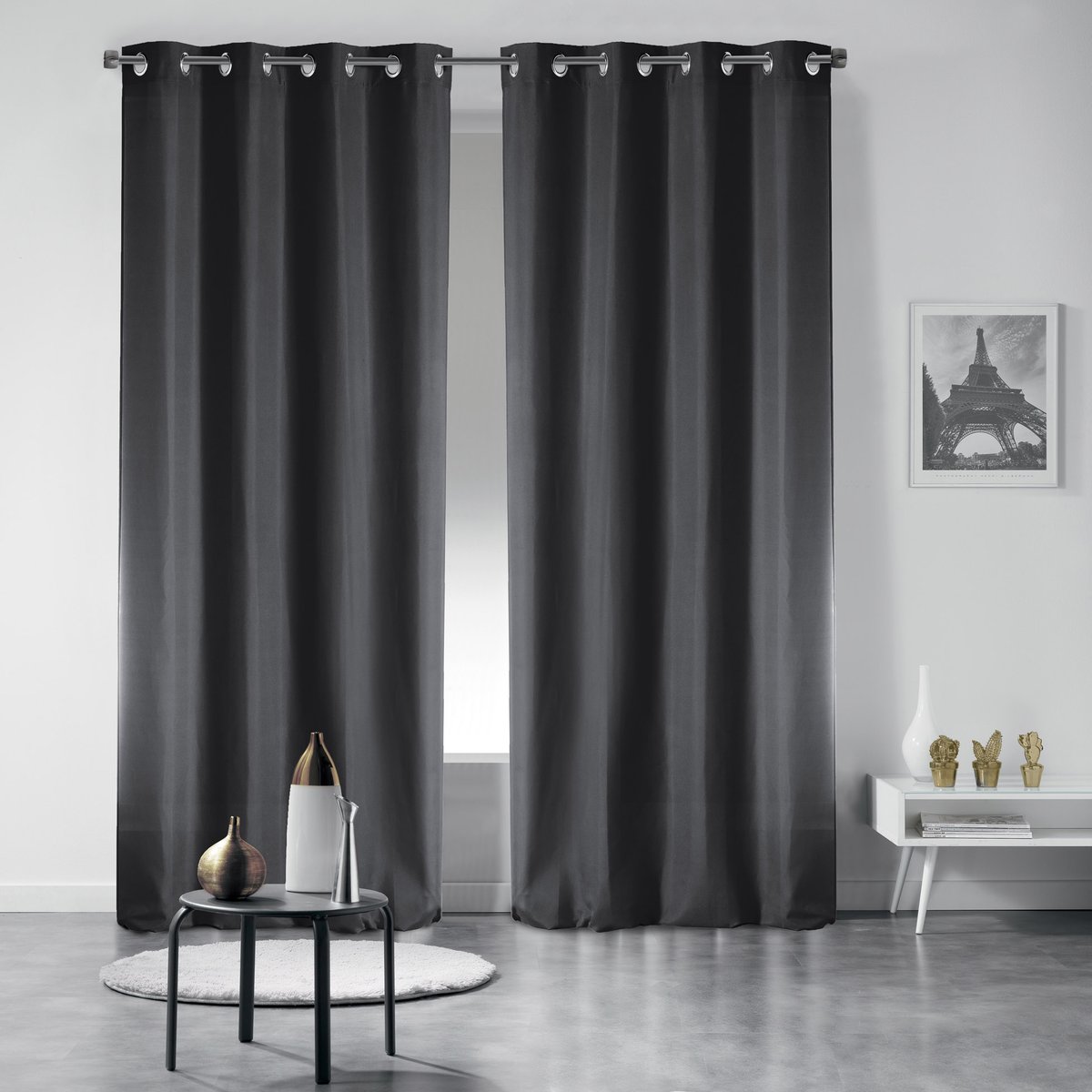 Rideau a oeillets occultant 135 x 240 cm Occult Ardoise noir, EDEN