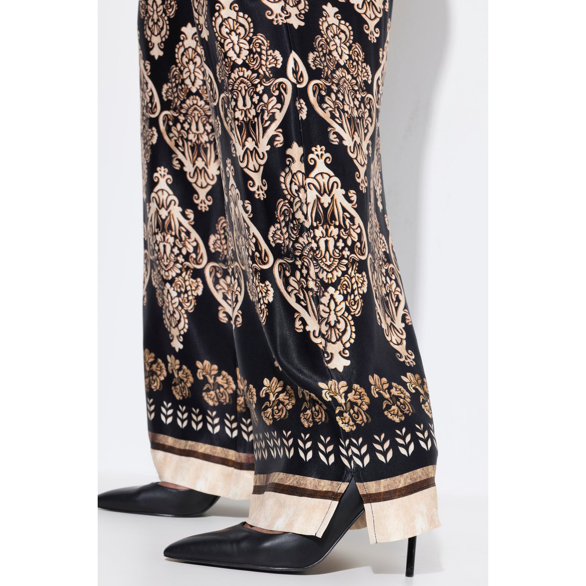 Pantalon en satin à taille élastique noir, ULLA POPKEN