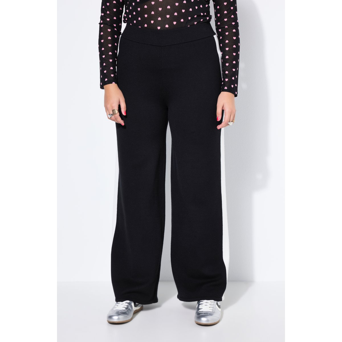 Pantalon droit en maille à taille élastique noir, STUDIO UNTOLD