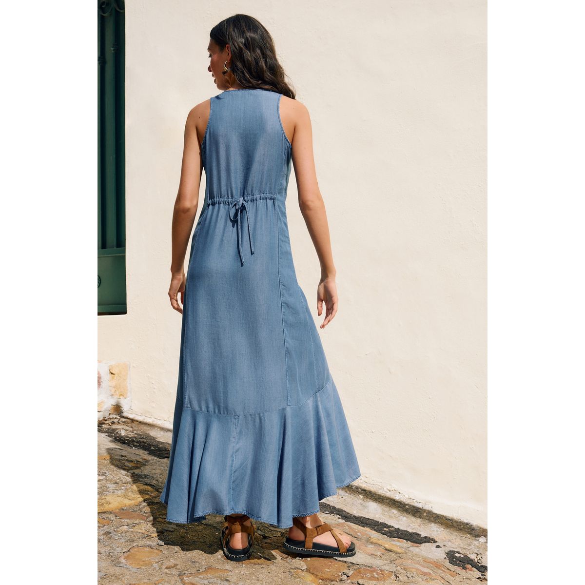 Robe mi-longue boutonnée bleu, NEXT