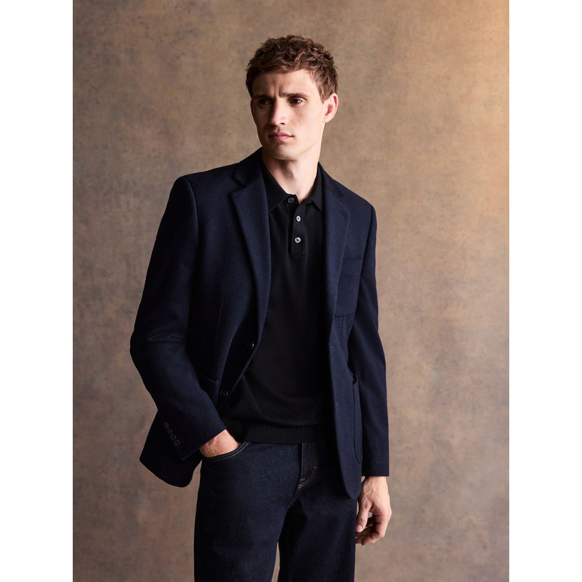 Blazer standard doux en laine majoritaire bleu marine, NEXT