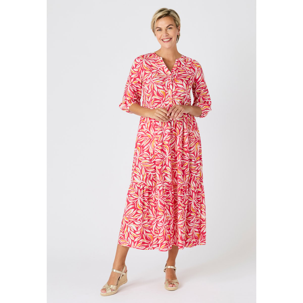 Robe à étages CLIMATYL blanc rose feuillage, DAMART