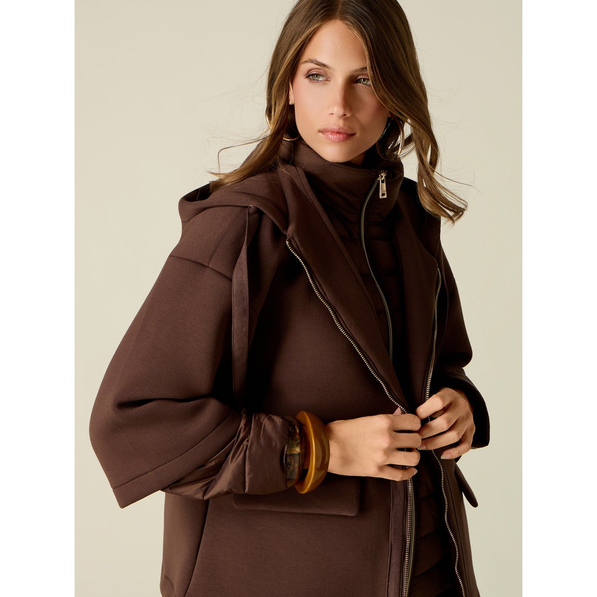 Cape avec doudoune intérieure amovible marron, OLTRE