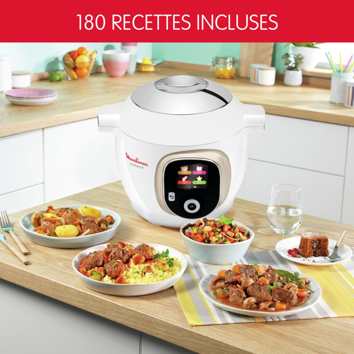 Cookeo CE85BA10 blanc 6 L, 6 modes de cuisson, 180 recettes blanc, MOULINEX