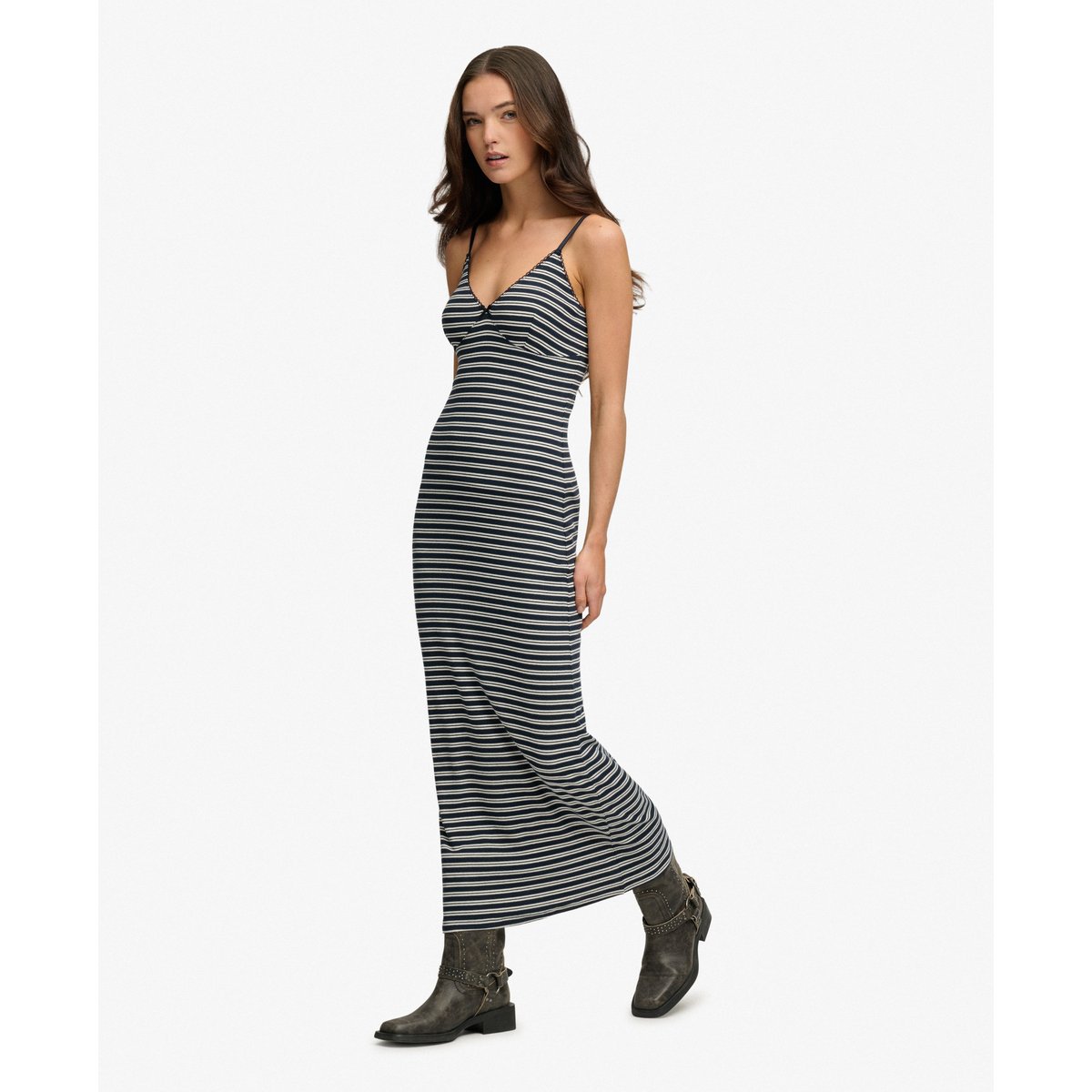 Robe Longue Côtelée à Rayures rayé bleu marine éclipse, SUPERDRY