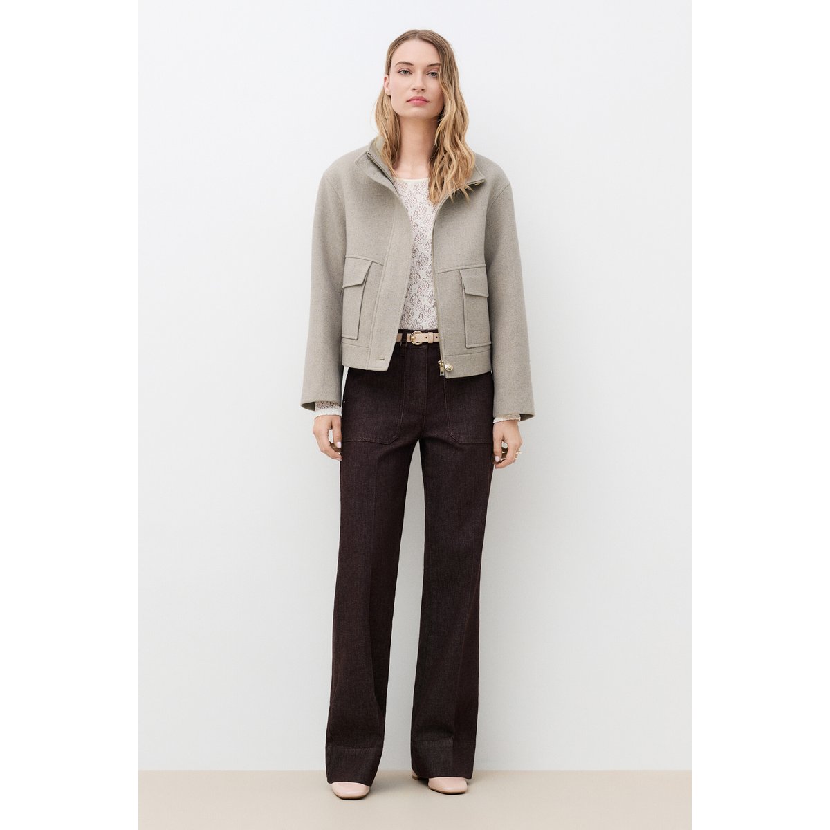 Manteau court droit col montant GMADDIE marron clair, CAROLL